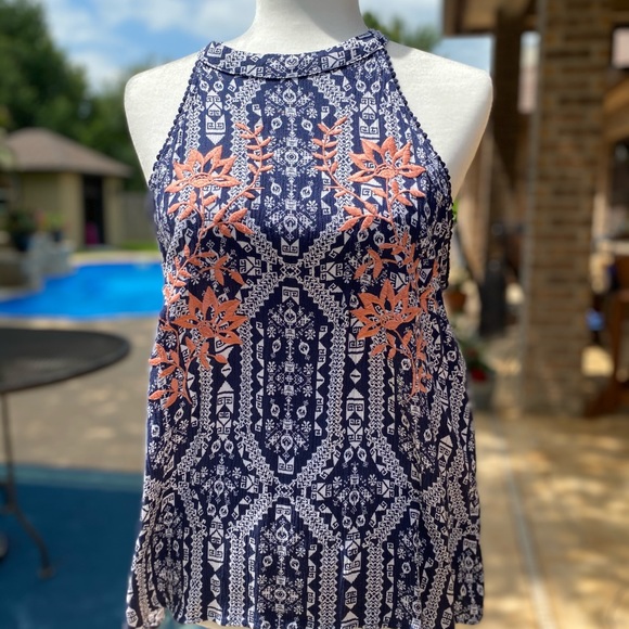 Xhilaration Navy/White with Coral Embroidery Top Size XXL (Juniors) - Picture 10 of 12